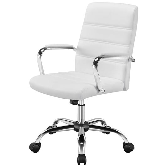 Alden Design Adjustable Mid-Back Faux Leather Swivel Executive Office Chair, White