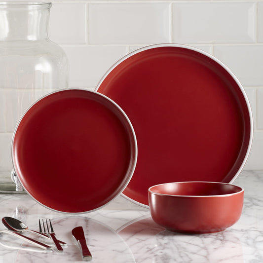 Safdie & Co. 12-Piece Cylinder Dinnerware Set, Matte Red, 2 Tone