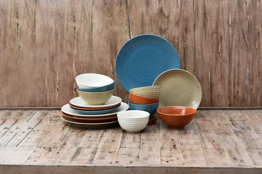 Sango Siterra Painter's Palette Stoneware Dinnerware Set, 16-piece, Cream/Blue/Orange/Beige