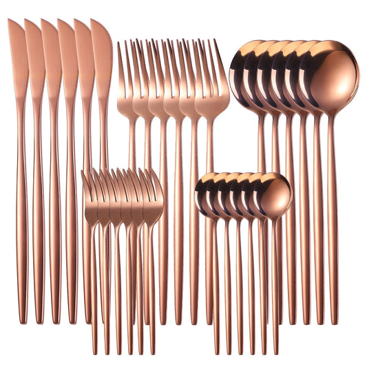 Silverware Sets, 30 Pieces Stainless Steel Flatware Set, Utensils Set Service for 6, Tableware Cutlery Set for Home and Restaurant, Knives Forks Spoons, Mirror Polished, Dishwasher Safe, Rose Gold