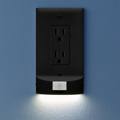 Single, SnapPower MotionLight [FOR STANDARD OUTLETS] - Motion Detecting LED Night Lights Built-In to Wall Plate - Bright/Dim/Off Options - Automatically On/Off Sensor - (White, Decor)