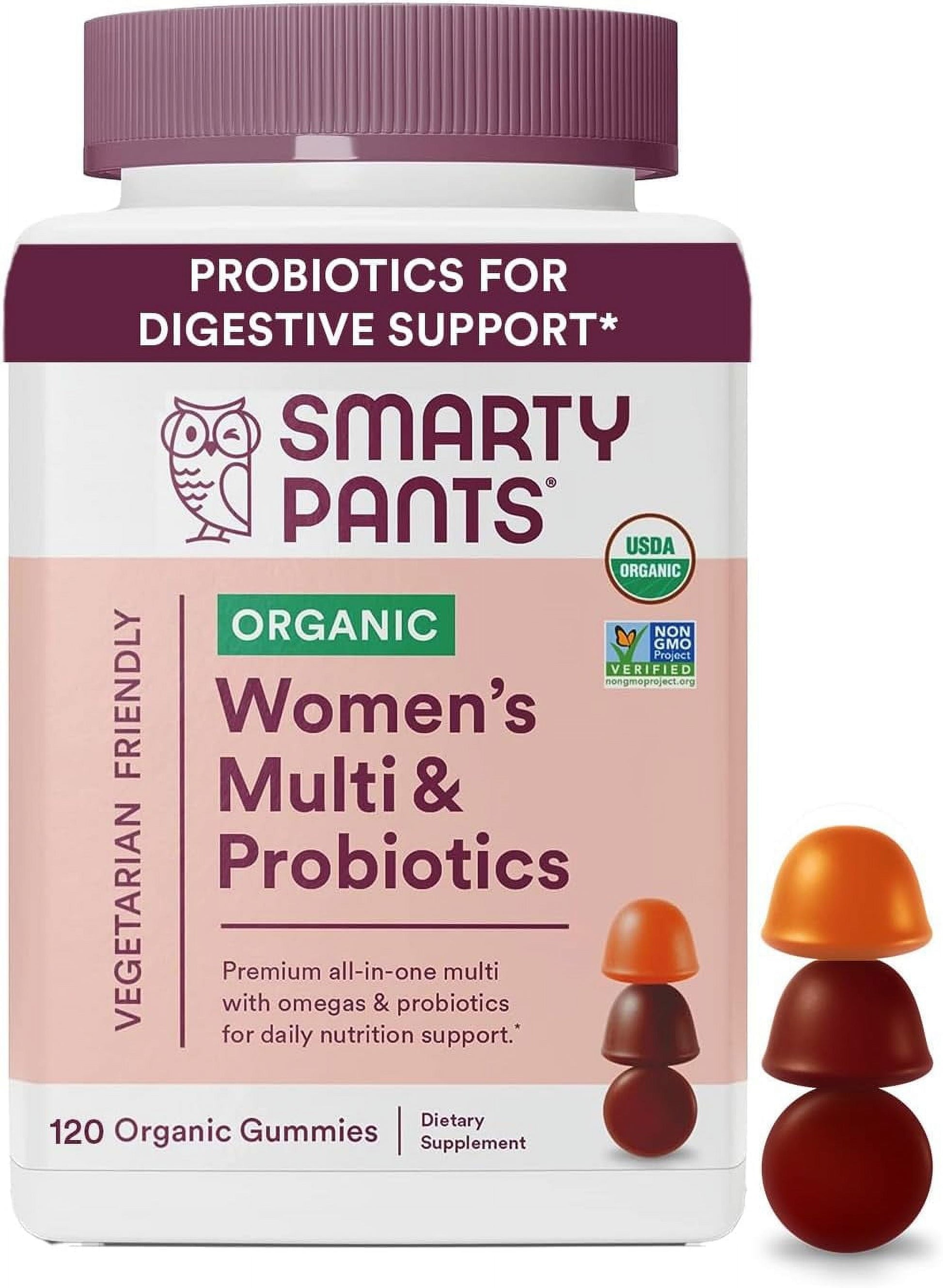 SmartyPants Organic Women's Multivitamin Gummies: Biotin, Probiotics, Methylfolate, Omega 3 (ALA), Vitamin D3, C, Vitamin B12, B6, Vitamin A, K & Zinc, Gluten Free, 120 Count (30 D