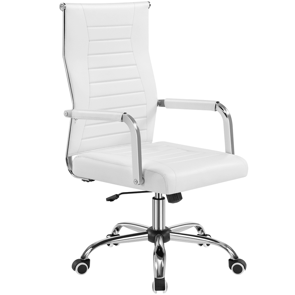 Alden Design Modern Faux Leather Office Desk Chair with Mid-back for Home Office, White