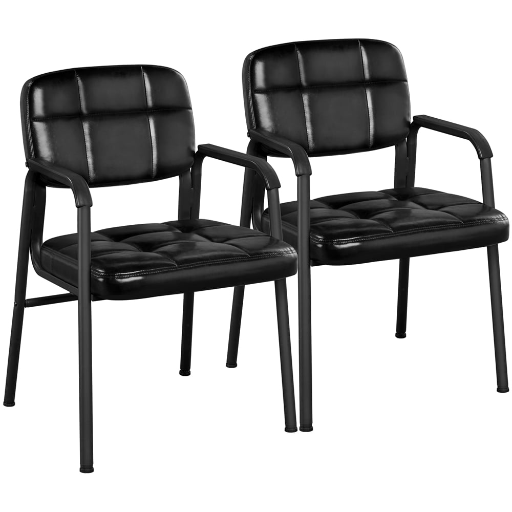 Alden Design Faux Leather Home Office Chair with Armrests, Set of 2, Black