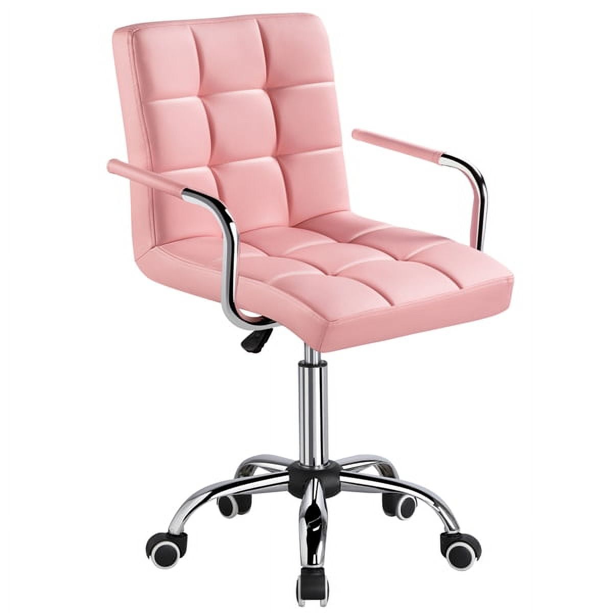 Alden Design Modern Adjustable Faux Leather Swivel Office Chair with Wheels, Pink