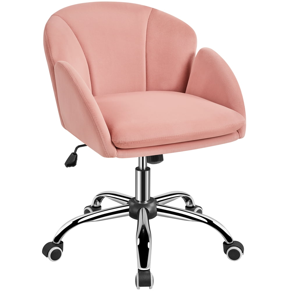 Alden Design Modern Velvet Rolling Desk Chair for Home Office, Pink