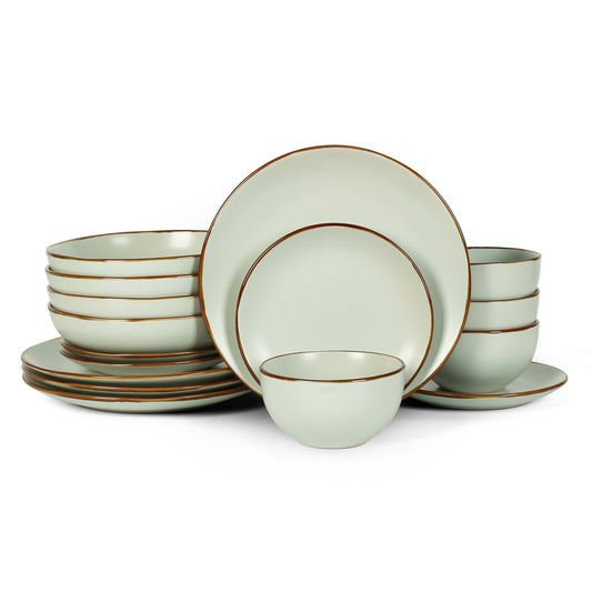 Stone Lain Brasa 16-Piece Dinnerware Set Stoneware, Light Green