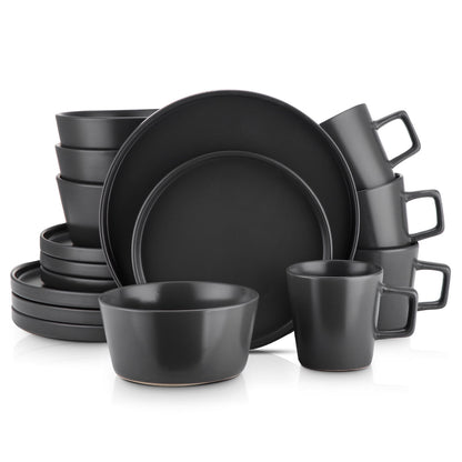 Stone Lain Celina 16-Piece Stoneware Round Dinnerware Set, Service for 4, Gray Matte