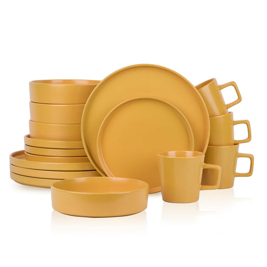 Stone + Lain Cleo Stoneware Collection Dinnerware Set, 16-Piece Service for 4, Yellow