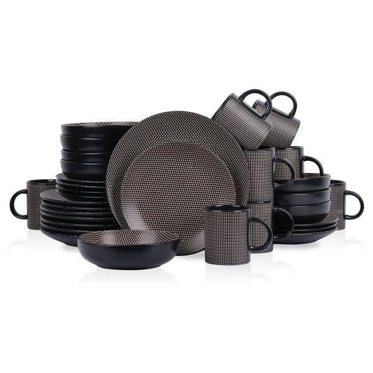 Stone Lain Daisy 32-Piece Dinnerware Set Stoneware, Brown and Black