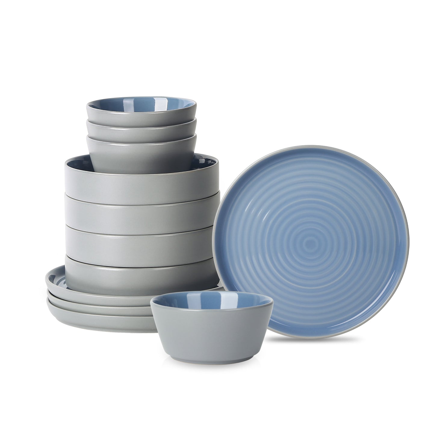 Stone Lain Elica 12-Piece Dinnerware Set Stoneware, Blue and Grey