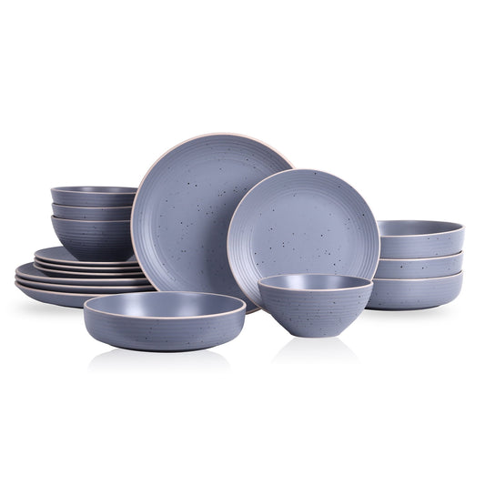 Stone + Lain Lauren Stoneware 16-piece Round Dinnerware Set, Light Gray