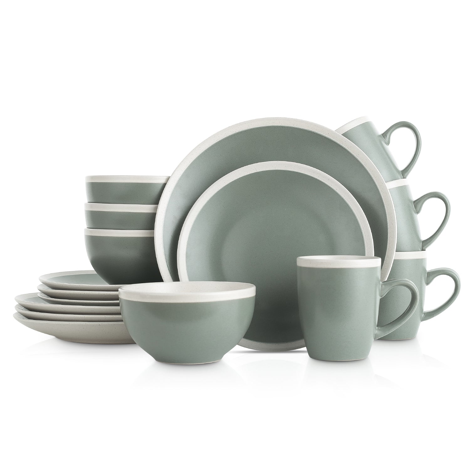 Stone Lain Serenity 16-Piece Stoneware Round Dinnerware, Service for 4, 2-Tone, Green and Cream