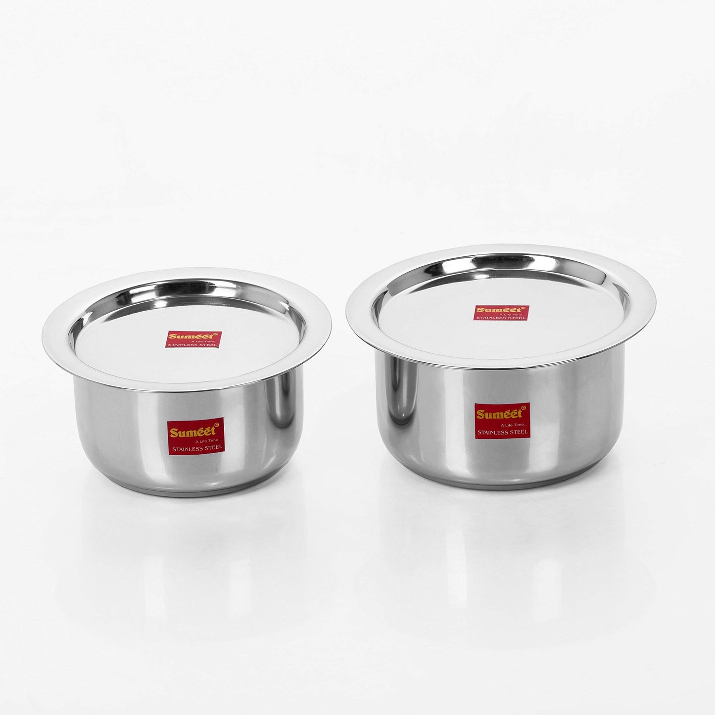 Sumeet 2 Pcs Stainless Steel Induction & Gas Stove Friendly Container Set/Tope/Cookware Set With Lids - Size No.13 & No.14