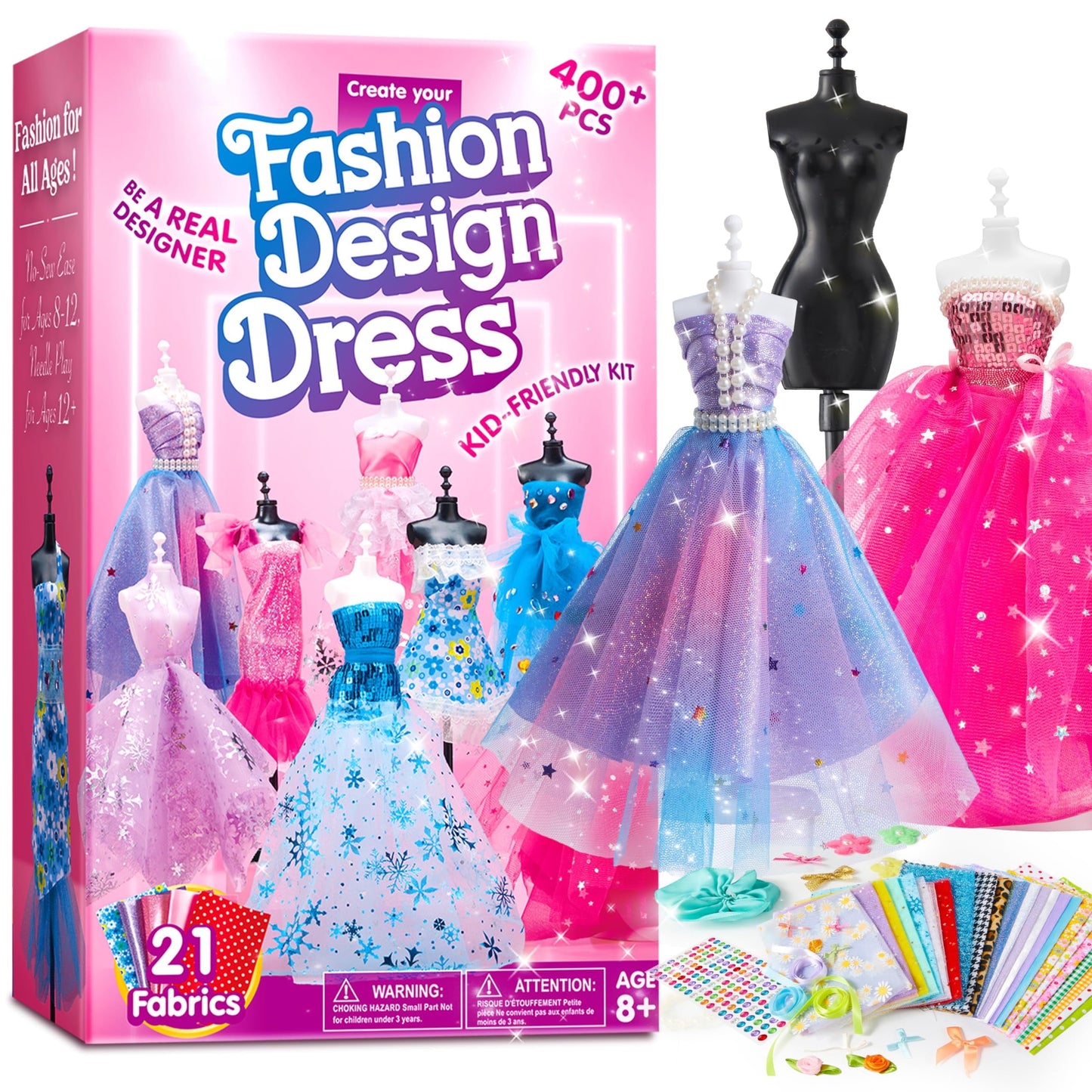 SYNCFUN 400pcs Fashion Design Kit for Girls, Sewing Craft & Art Kits With 3 Mannequins ,Birthday Christmas Gifts for Kids Aged 8+