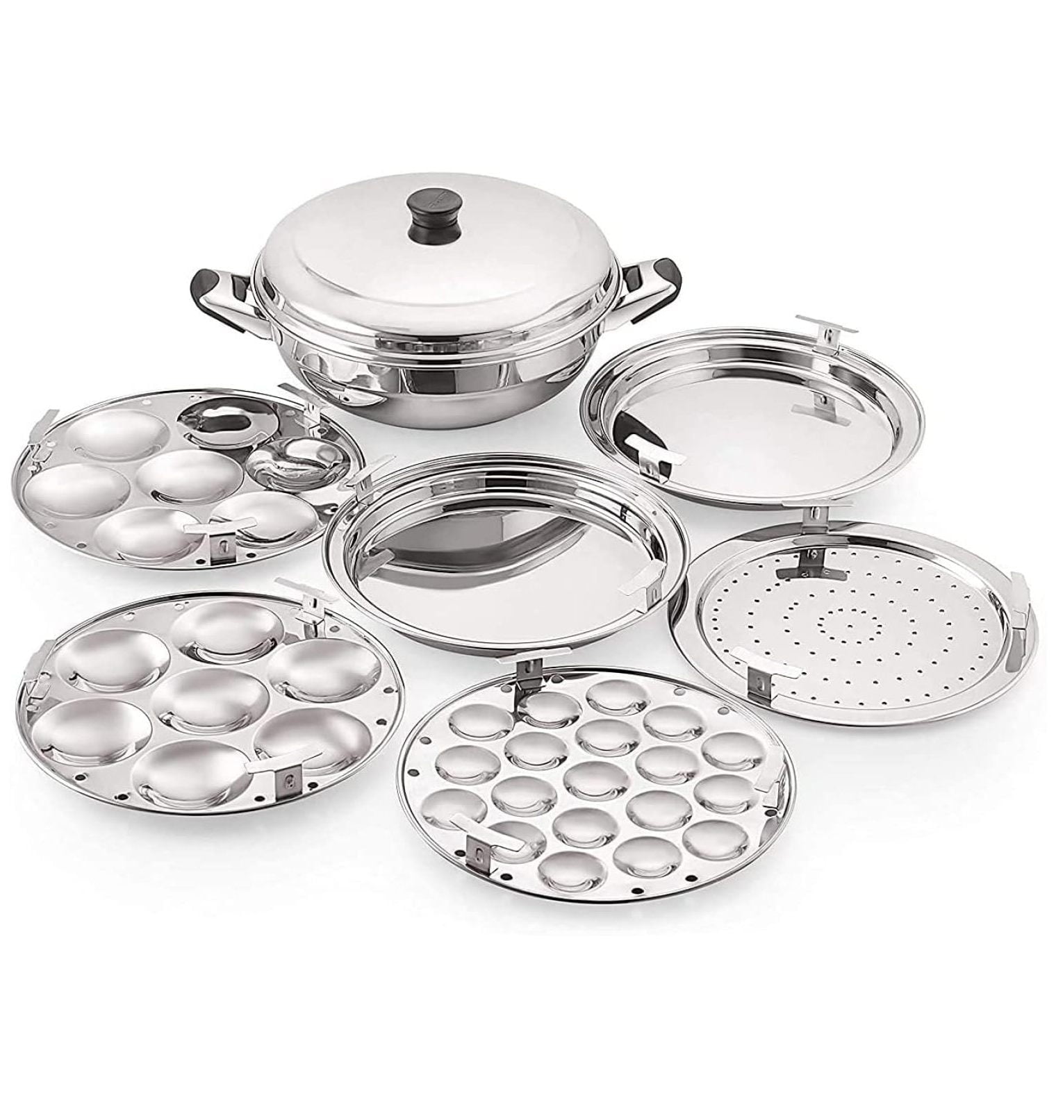 Tabakh Ckitze Stainless Steel Multi Kadai with Steamer Plate, Mini Idli Plate, 2 Idli Plates, 2 Dhokla Plates, Induction Friendly