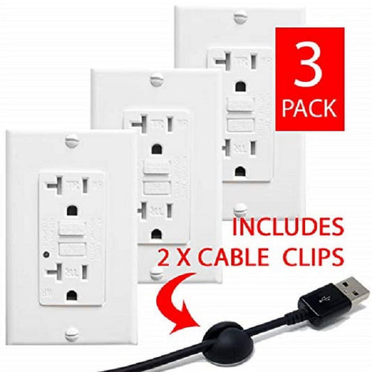 Teklectric - GFCI Receptacle 20A 125V Tamper/Weather Resistant and Wall Plate - GFCI Outlet 20 AMP 125 VOLT Grounded Water/Tamper Resistant Wall Plate Included 20A Weather-Tamper Resistant 3 Pack