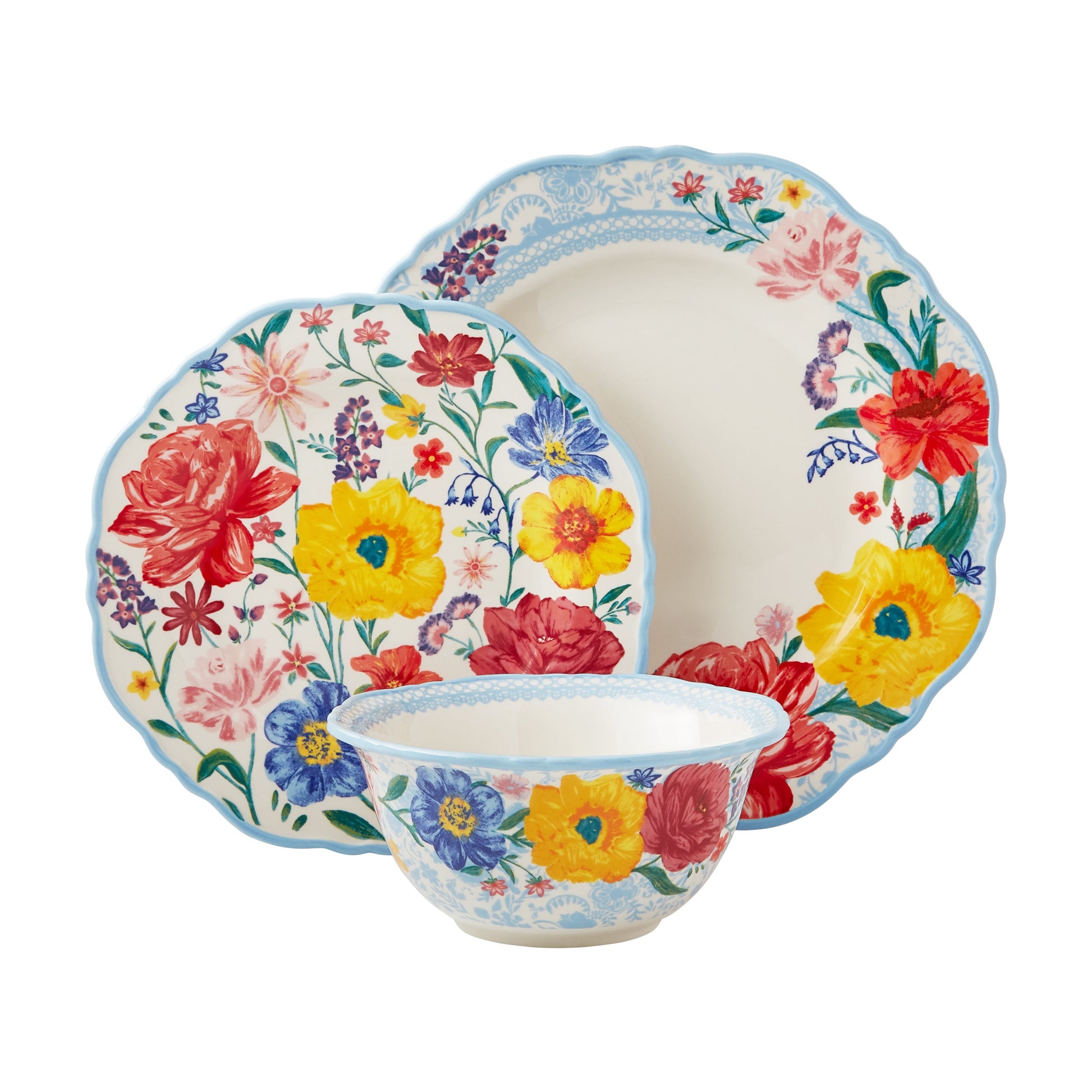 The Pioneer Woman Brilliant Blooms 12-Piece Stoneware Dinnerware Set