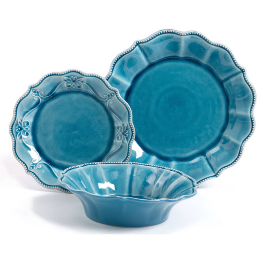 The Pioneer Woman Paige 12-Piece Dinnerware Set, Denim