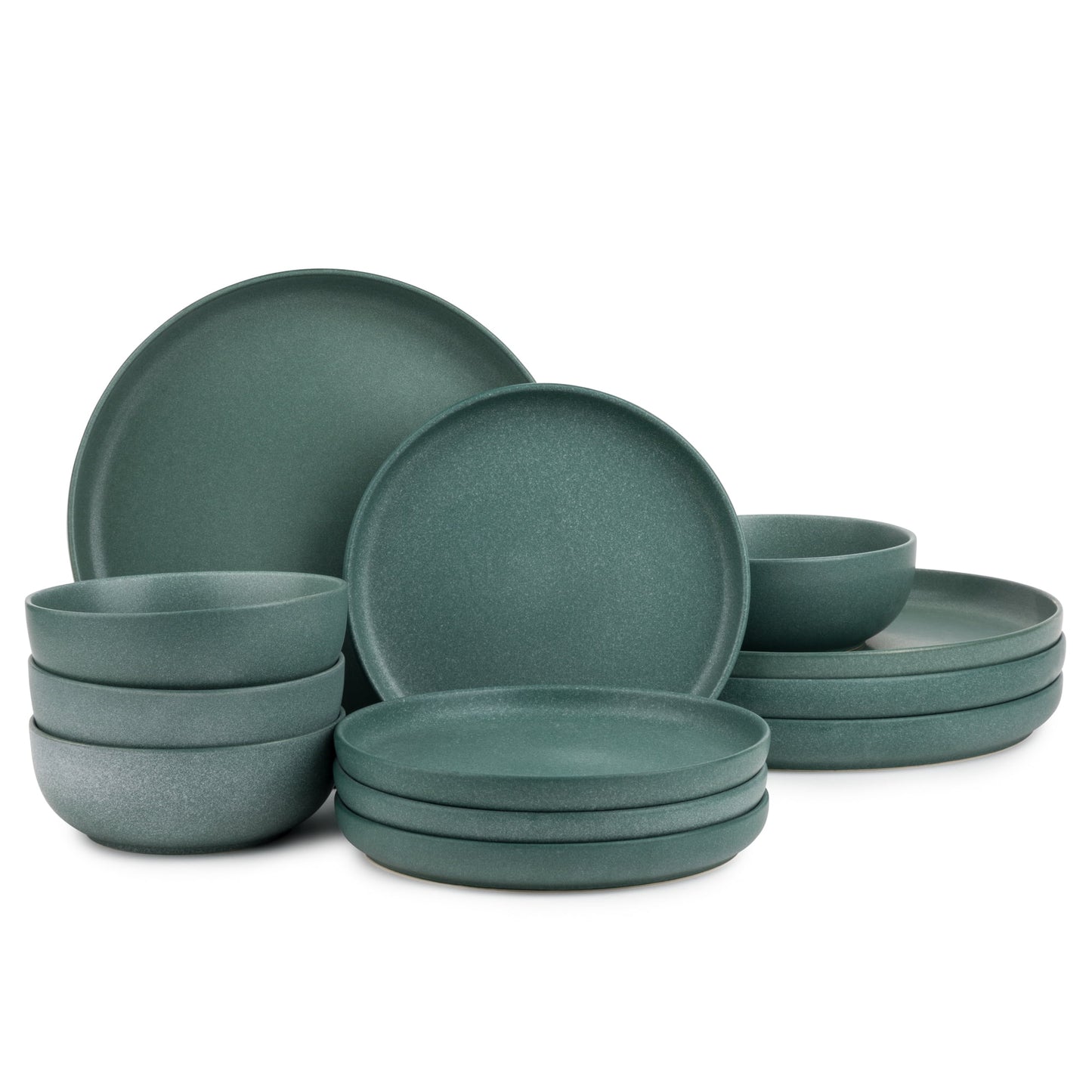 Thyme & Table 12-Piece Stoneware Dinnerware Set, Caspian Green Collection