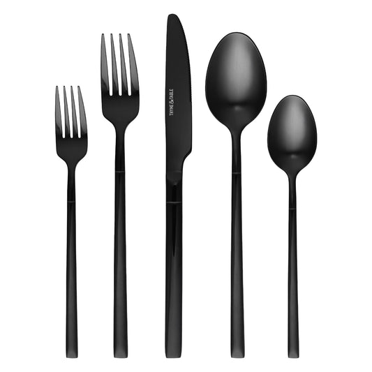 Thyme & Table 20-Piece Arden Stainless Steel Flatware Set, Black