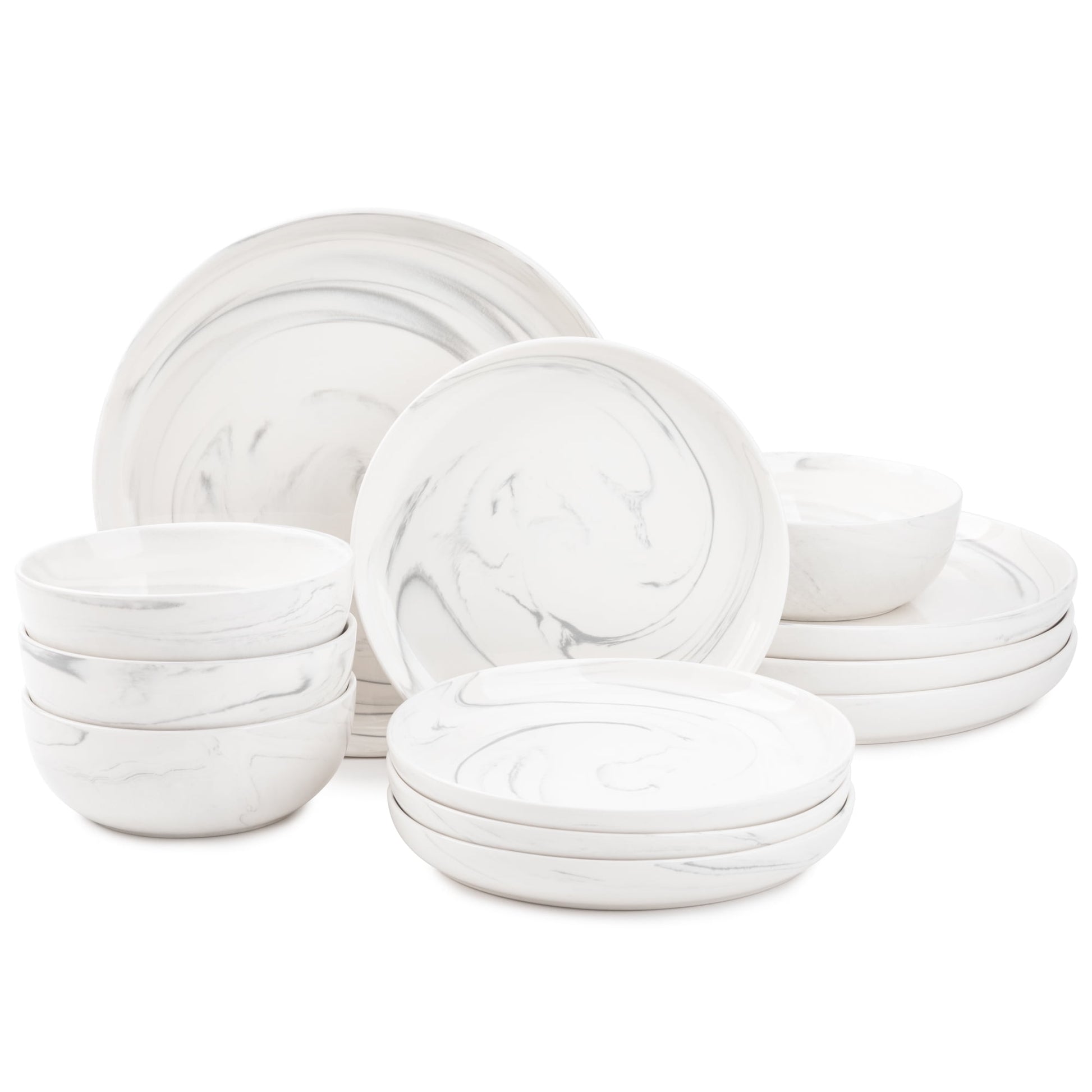 Thyme & Table 12-Piece Stoneware Dinnerware Set, Grey Marble Collection