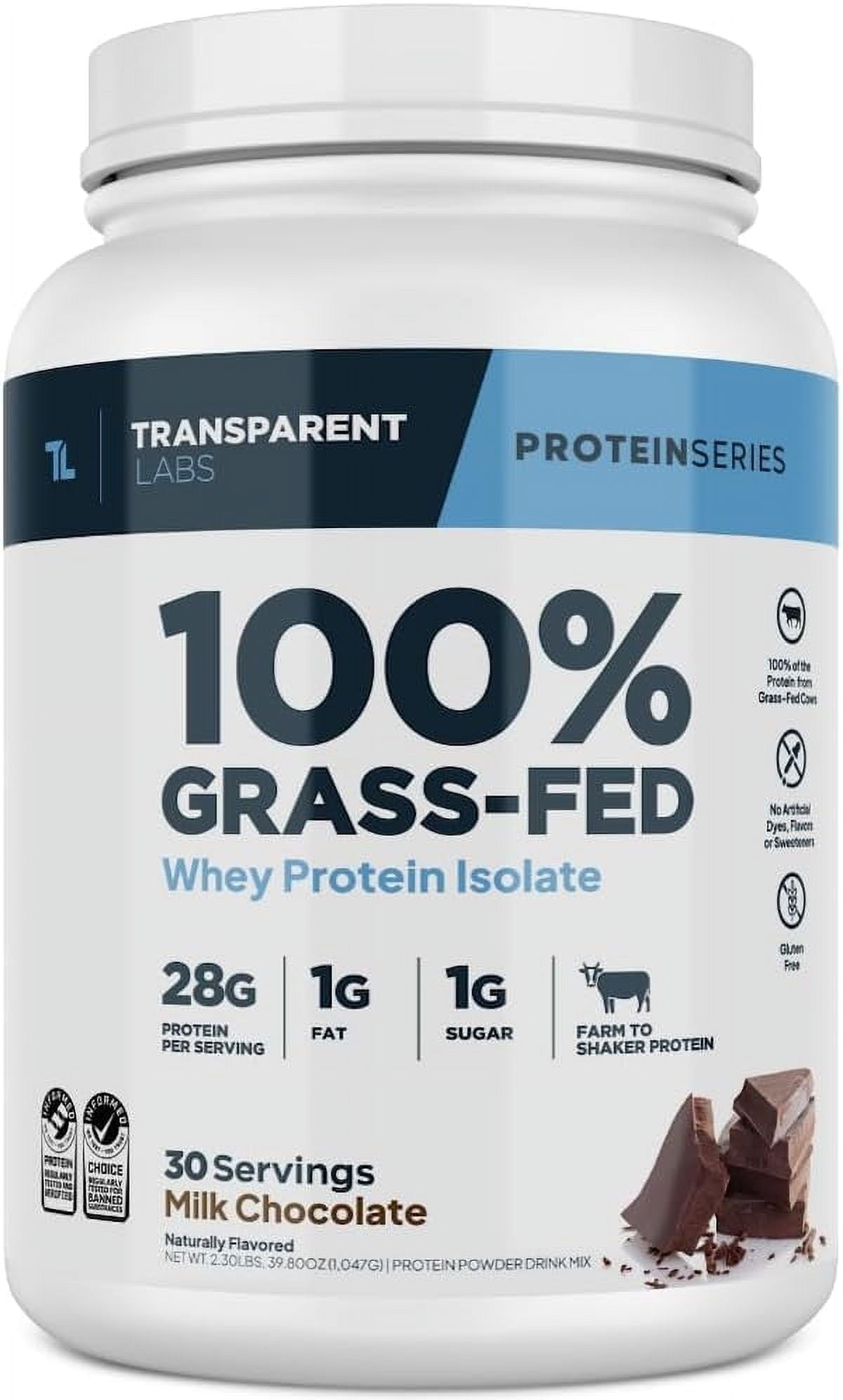 Transparent Labs Grass-Fed Whey Protein Isolate - Natural Flavor, Gluten Free Whey Protein Powder w/ 28g of protein per Serving & 9 Essential Amino Acids - 30 Servings, Milk Chocolate