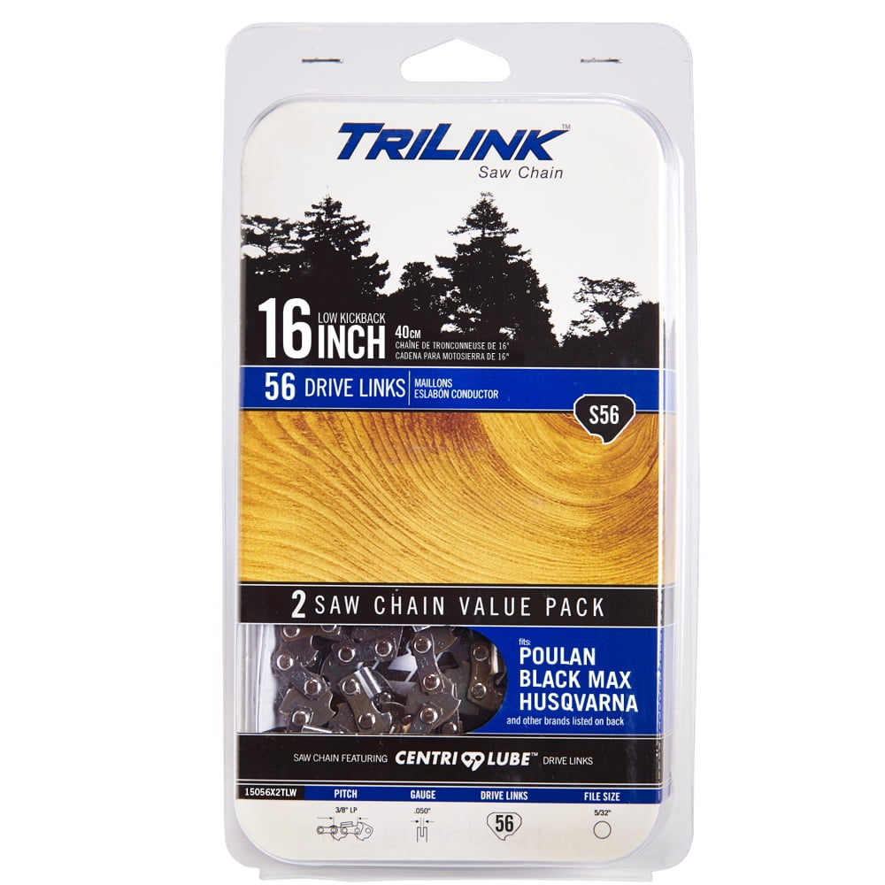 Trilink Saw Chain S56 - New 16" 2 Pack Replacement for Chainsaw; 56 Drive Links