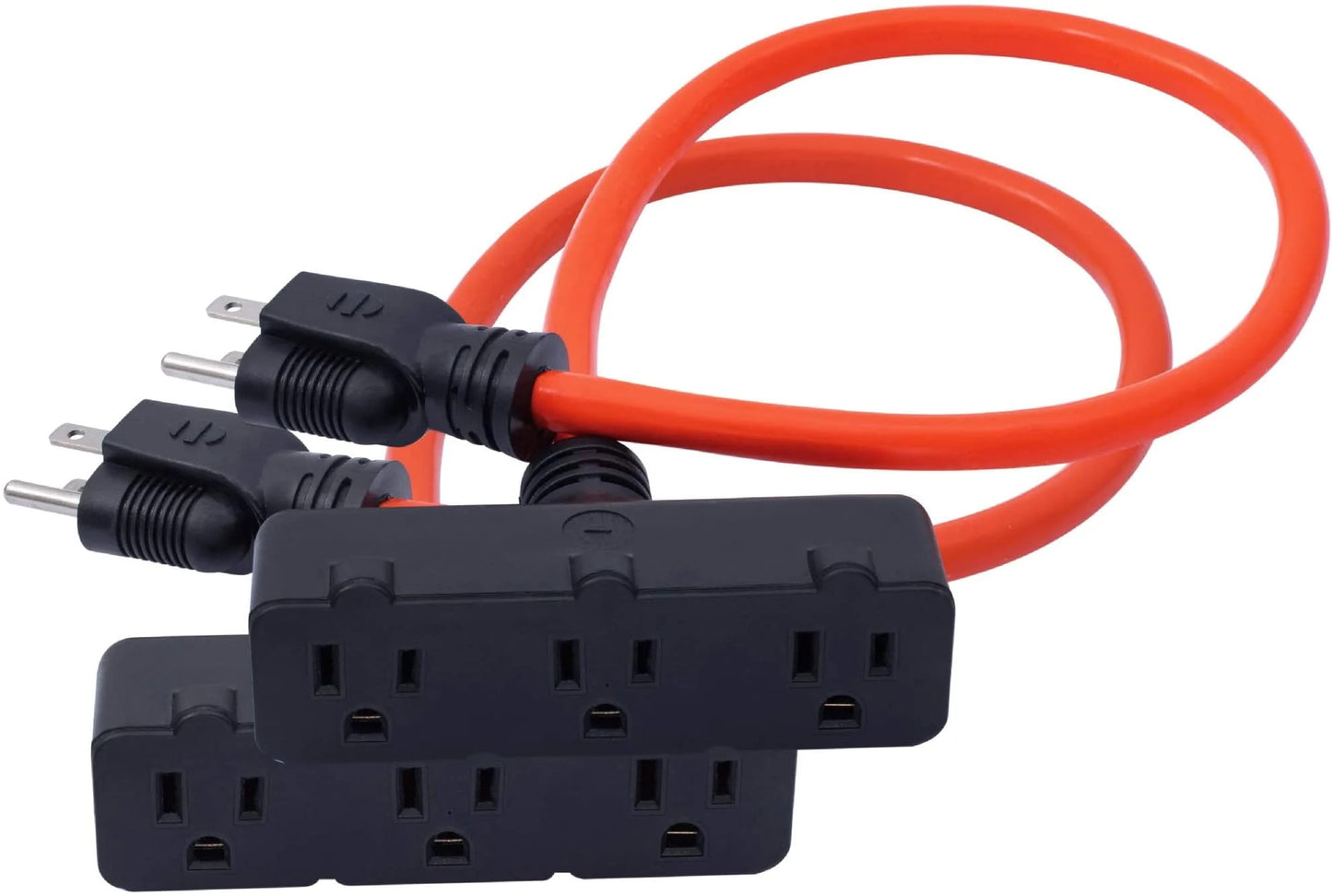 Two Pack of 2 ft. Indoor and Outdoor Triple Outlet Cord Adapter