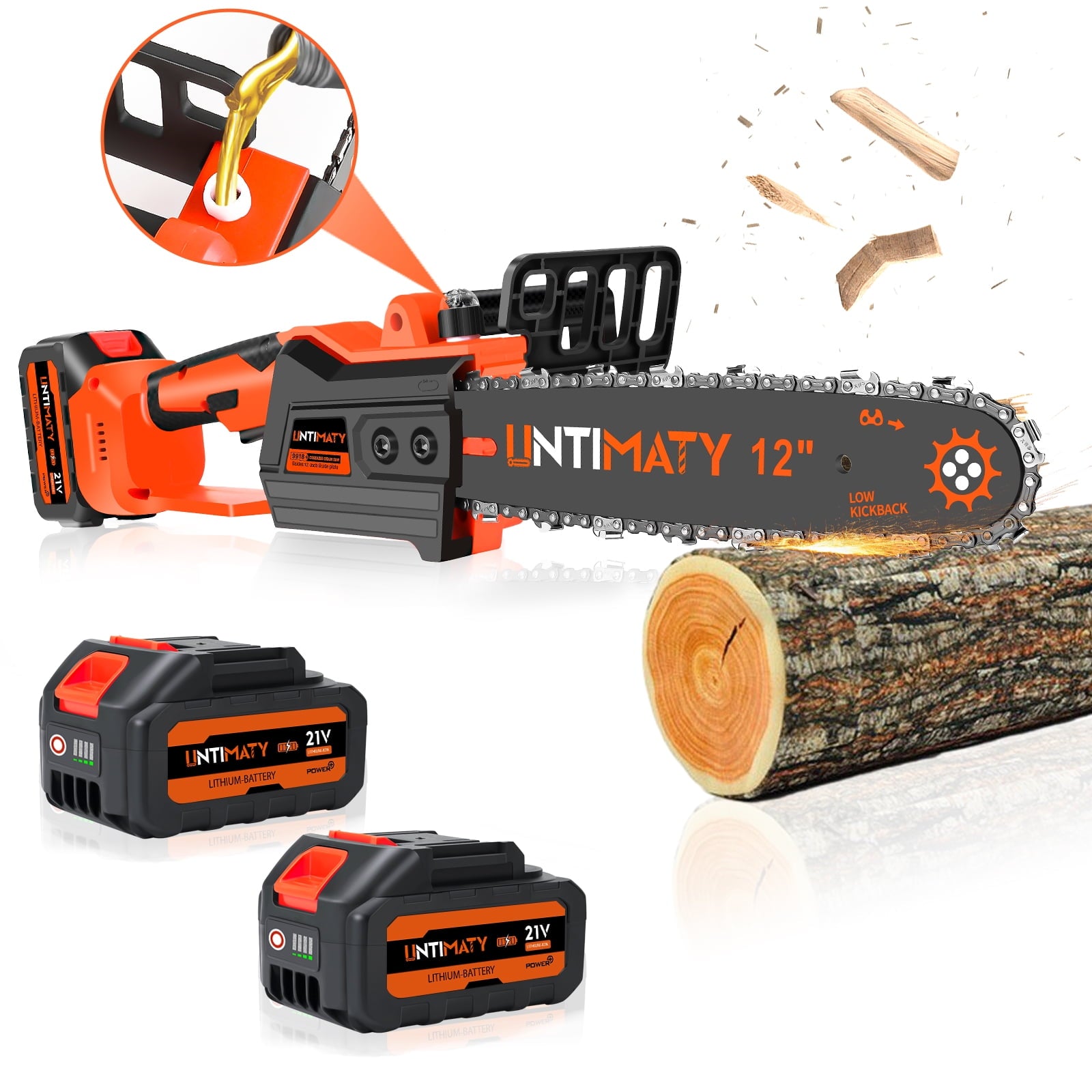 UNTIMATY 12" Cordless Chainsaw, 900W Brushless Motor Battery Operated Chain Saw with 21V Rechargeable 3.0Ah Battery and Charger, for Wood Cutting Tree Trimming