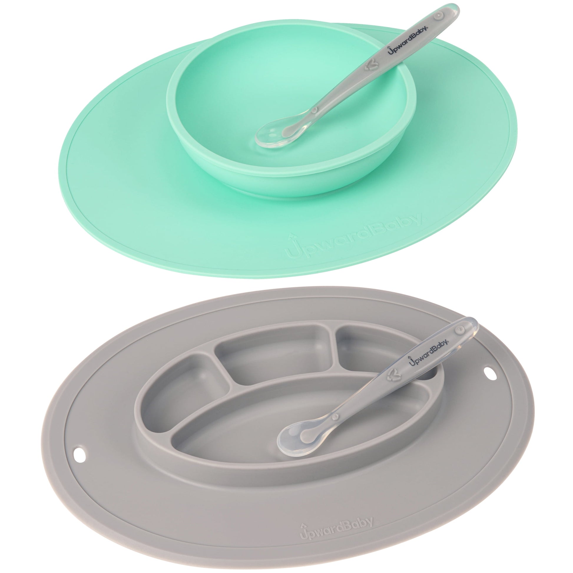 UpwardBaby Suction Plate & Bowl - 4 Piece Set with Two Spoons - BPA Free - 100% Food-Grade Silicone - 6m+