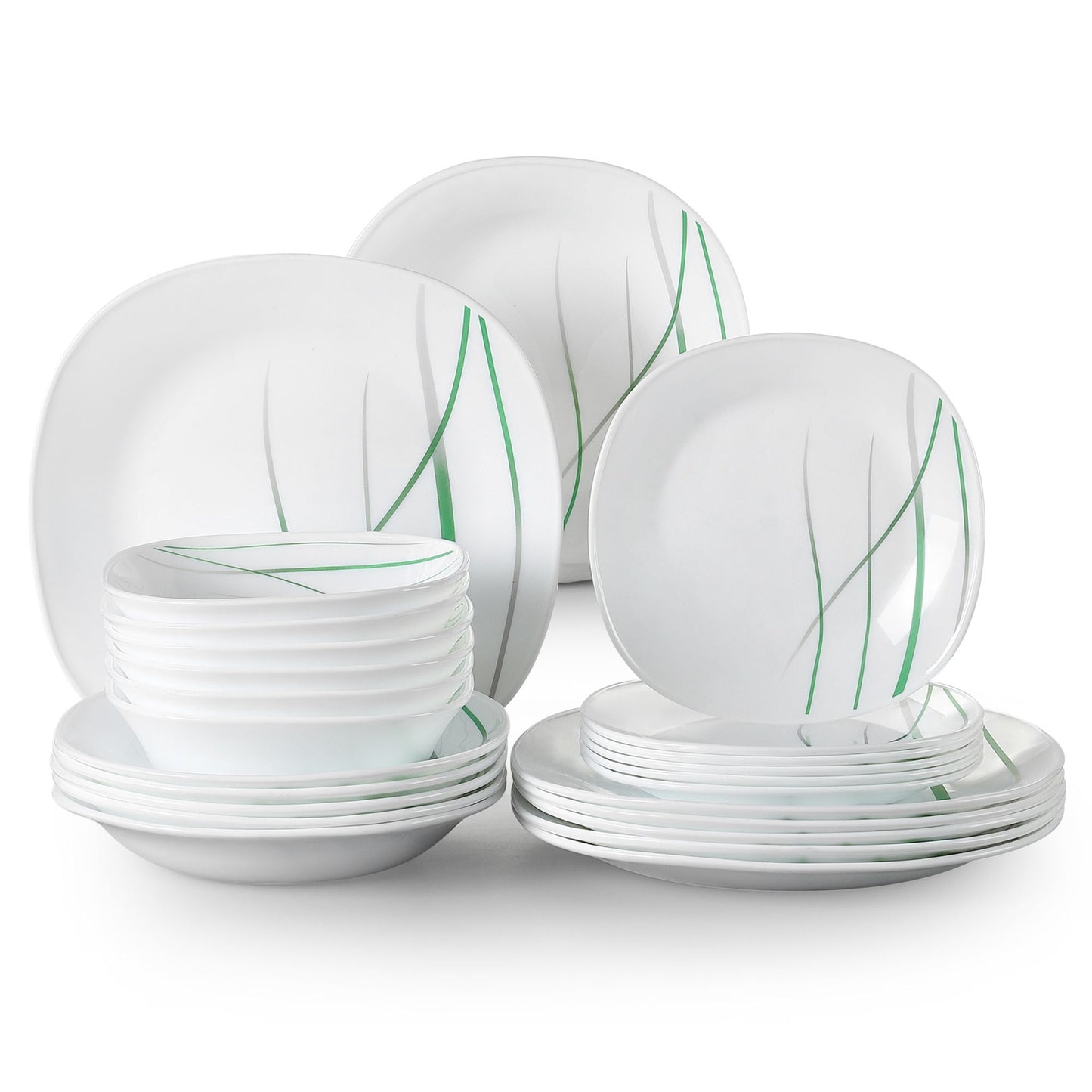 VEWEET Dinnerware Sets, Opal Glassware Dinner Set for 6, 24-Piece Round Ivory White, Series Avivaglas