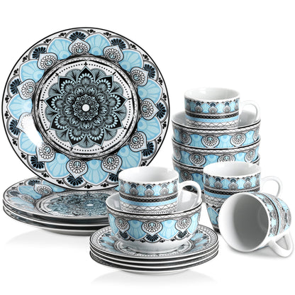 VEWEET, Series Magda, 16 pieces Porcelain Dinnerware Set Combination Sets 10.75" Dinner Plate, 7.5" Dessert Plate, 5.5" Cereal Bowl and, 380ml Mug, Service for 4