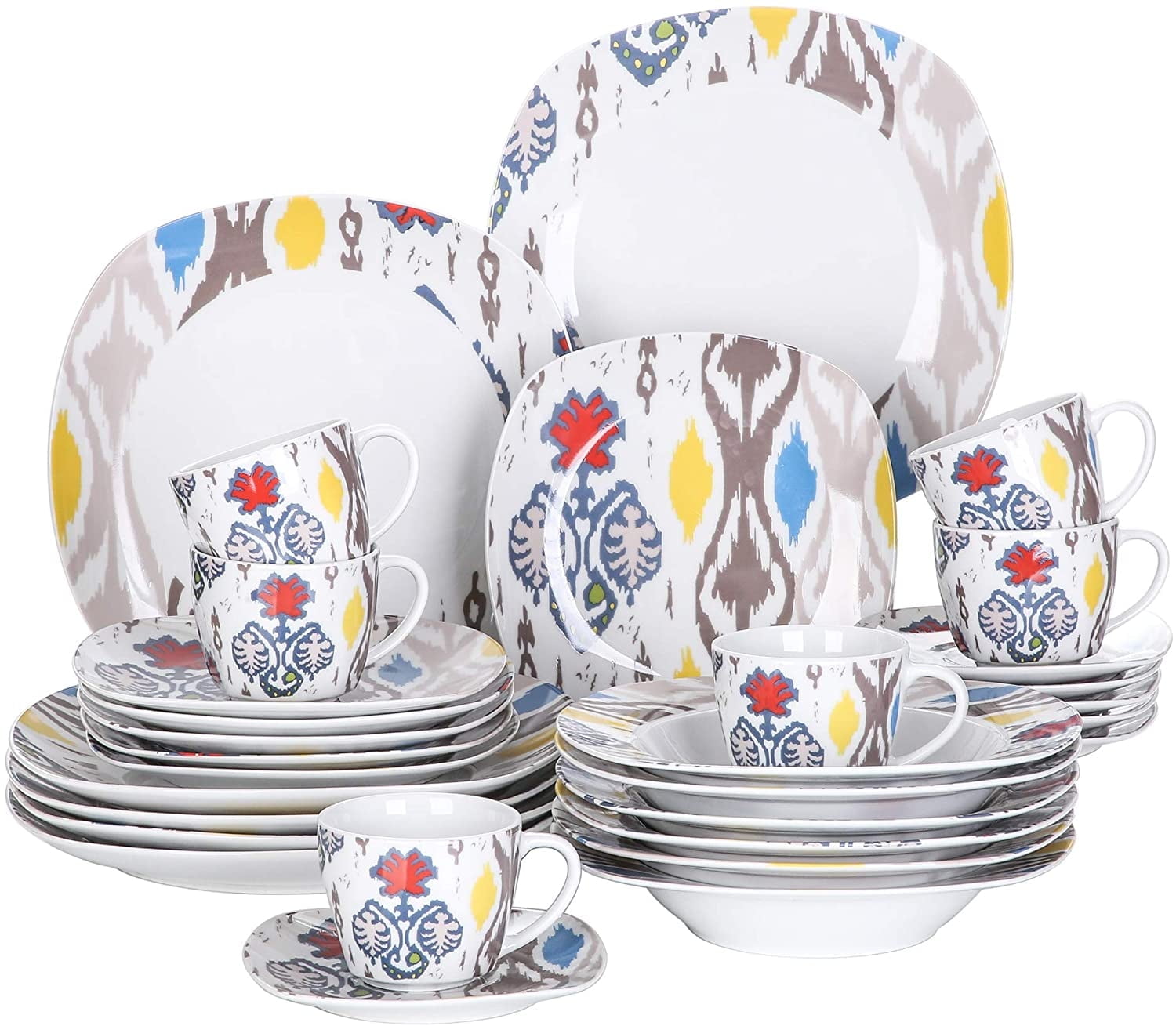 VEWEET, Series Betula, 30-Piece Porcelain Dinnerware Set, Ivory White Dinner Set, Service for 6