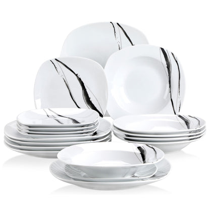 VEWEET, Series Teresa, 30-Piece Porcelain Dinnerware Set, Ivory White Dinner Set, Service for 6