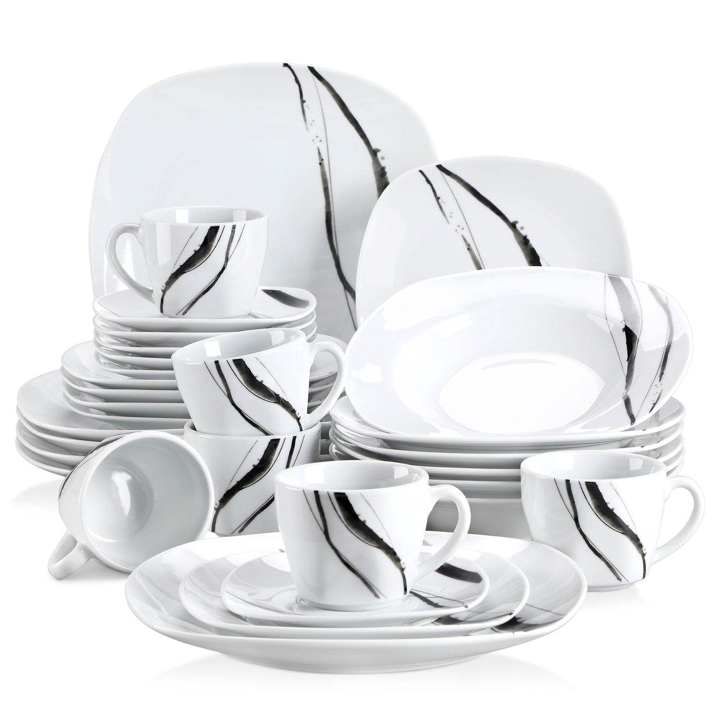 VEWEET, Series Teresa, 30-Piece Porcelain Dinnerware Set, Ivory White Dinner Set, Service for 6