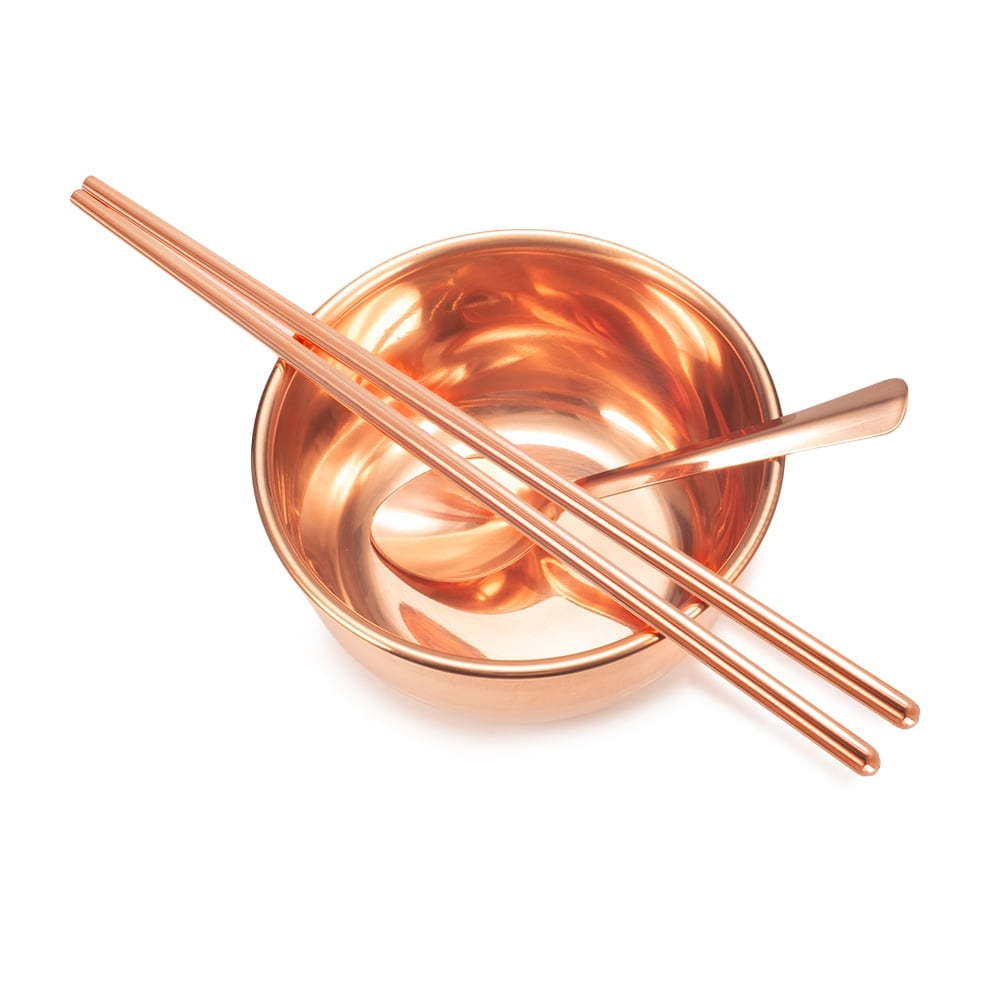 Wollet 99.9% Pure Copper Bowl Chopsticks Spoon set,  Copper Bowl Diameter-4.9 inches, Chopsticks 9.6 inches, Spoon 5.9 inches, Tableware Gift