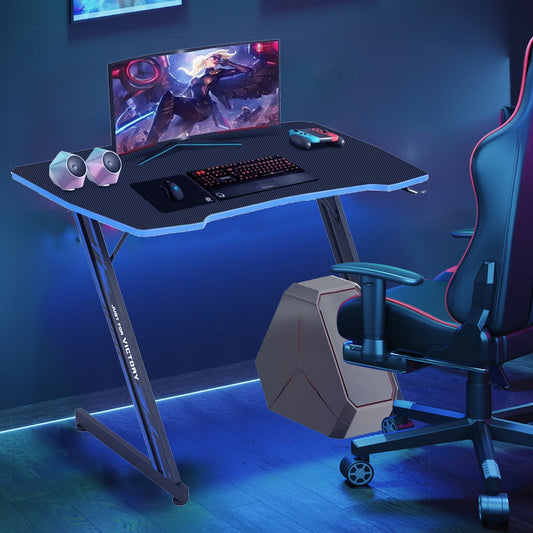 YRLLENSDAN 39" Computer Desk Z Shaped Workstation Ergonomic Table with Headphone Hook for Game Players (Blue, 39 in)