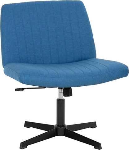 YRLLENSDAN Criss Cross Chair Wide Desk Chair Comfy Computer Chair Vanity Chair Wide Office Chair No Wheels Cross Legged Office Chair Armless Office Chair, Blue