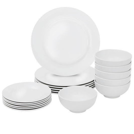 ZENSTYLE 18-Piece Kitchen Dinnerware Set White Porcelain 6PCS Bowls & 12PCS Dishes