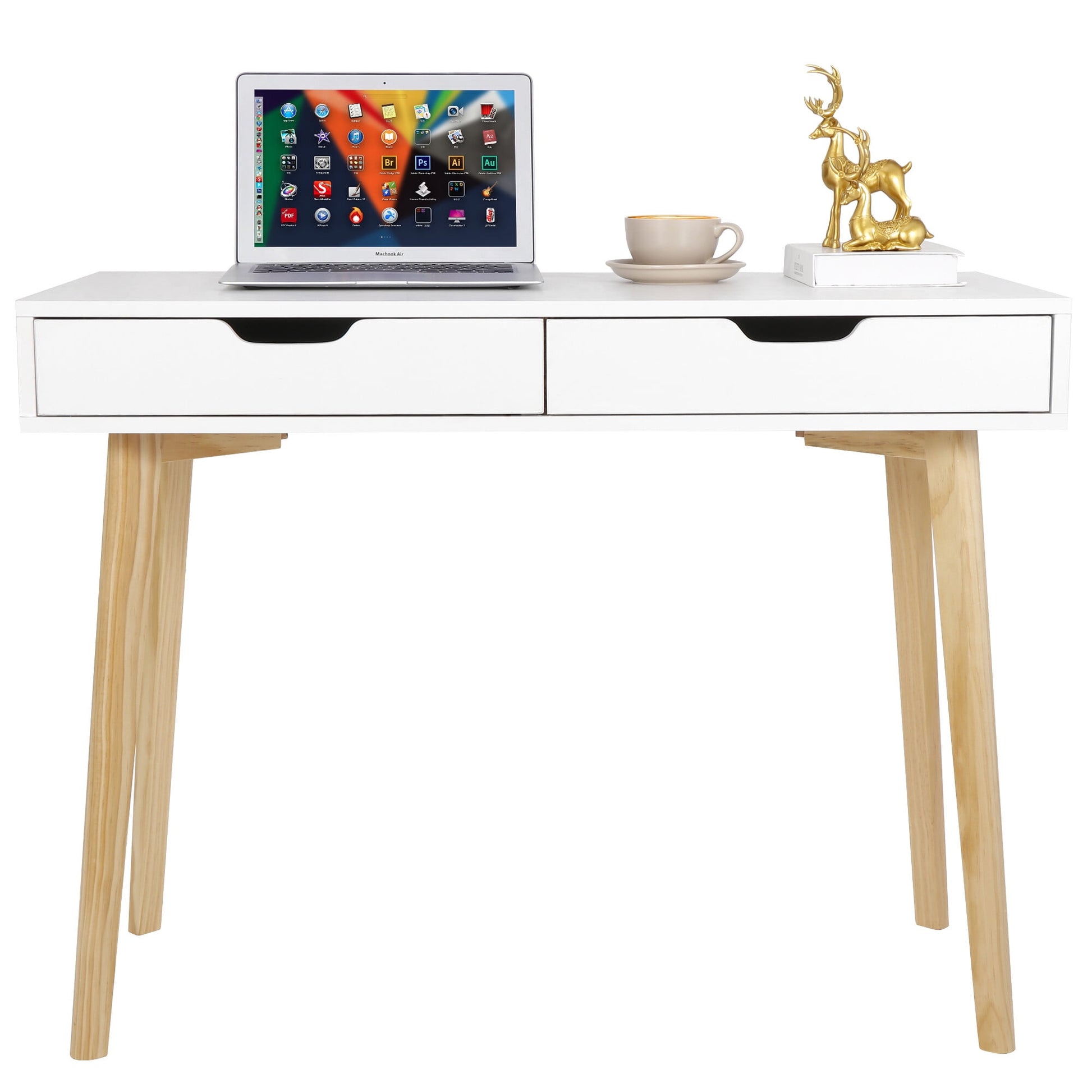 ZENSTYLE Computer Desk Wood Dressing Table Home Office Writing Workstation with Drawer White