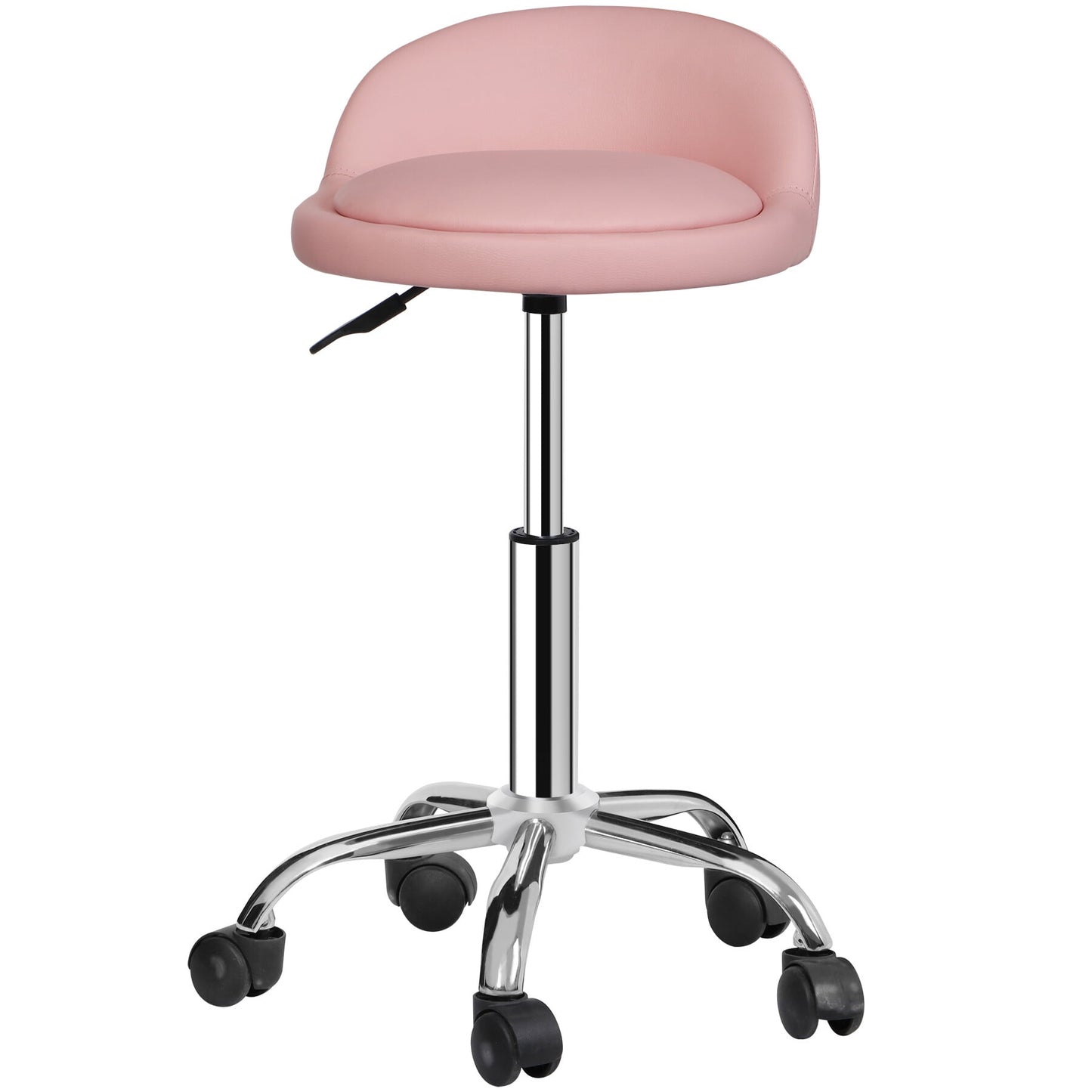 ZENSTYLE Rolling Chair Salon Stool Adjustable Massage Swivel Chair with PU Cushion Backrest Pink