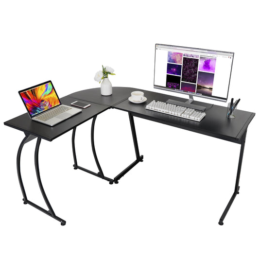 ZENY Modern L-Shaped Laptop Corner Desk Computer Desk Table Writing Workstation, Black, Anti-Rust