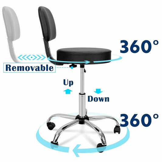 ZENY Rolling Adjustable Swivel Drafting/Medical/Spa Stool Chair with Back for Home,Shop,Tattoo,Spa