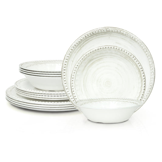 Zak Designs French Country House Dinnerware 12 Pieces Melamine Set Includes Dinner, Salad Plates and Individual Bowls