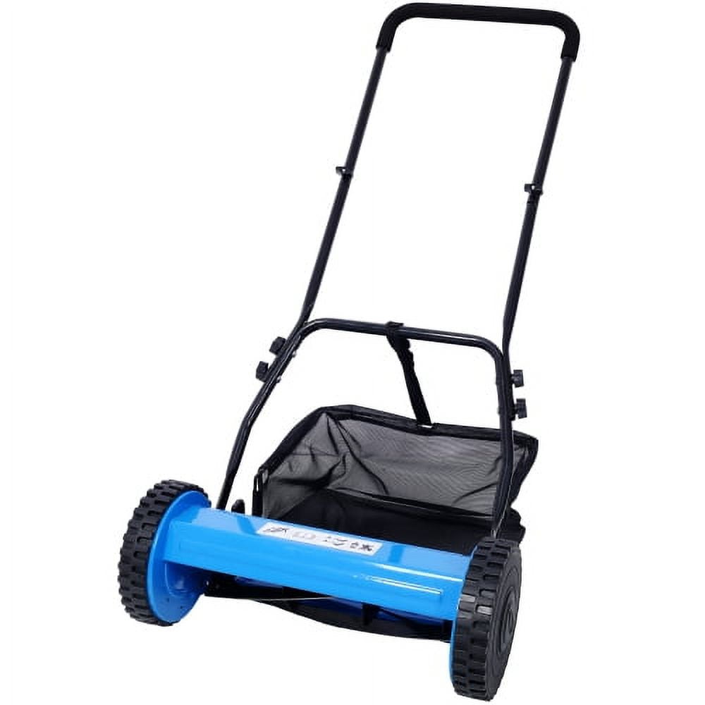 Zateety 14-Inch 5-Blade Push Reel Lawn Mower with Grass Catcher, BLUE COLOR