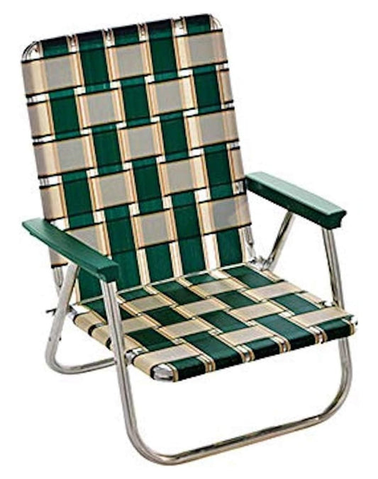 ZiaZbYinY | Folding Aluminum Webbed Chair for Camping, Sports, and Beach | High Back Beach Chair - Charleston w/Green Arms