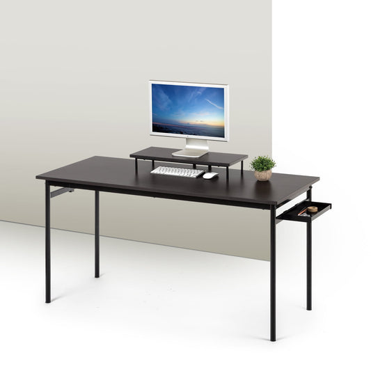 Zinus Tresa Black Metal Desk with Storage and Monitor Stand, 23 x 55 x 29 in