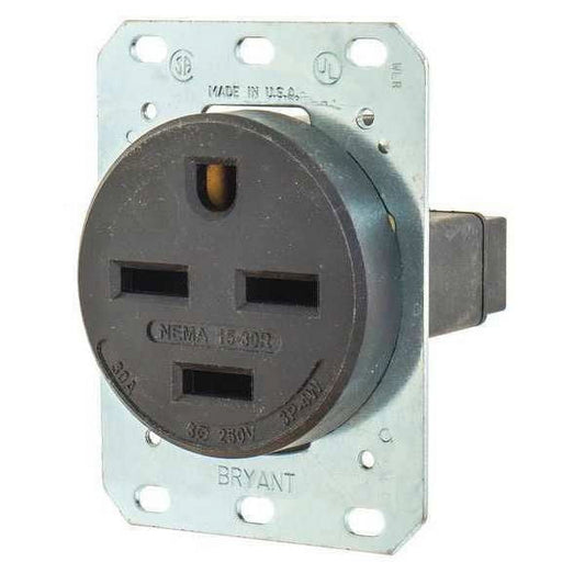 ZoroSelect Receptacle, 30 A Amps, 250V AC, Flush Mount, Single Outlet, 15-30R, Black