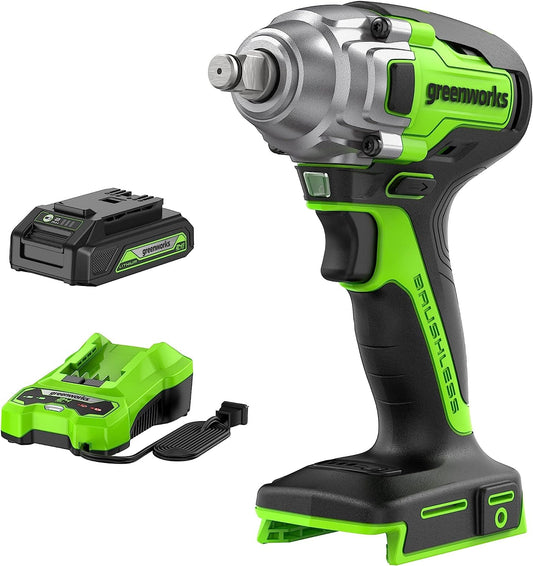 24 Volt 1/2” Brushless Cordless Impact Wrench with 2Ah Battery and Charger